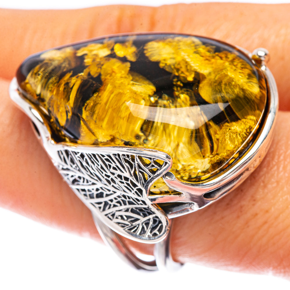 Baltic Amber Leaf Ring Size 9 (925 Sterling Silver) R1891