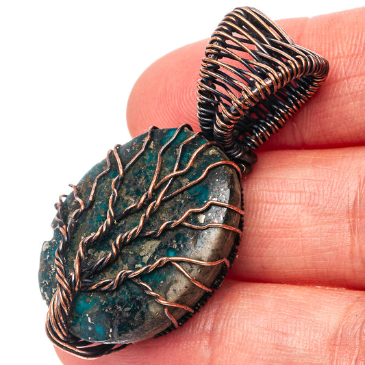 Turquoise Tree of Life Pendant 1 3/4" (Oxidized Copper)