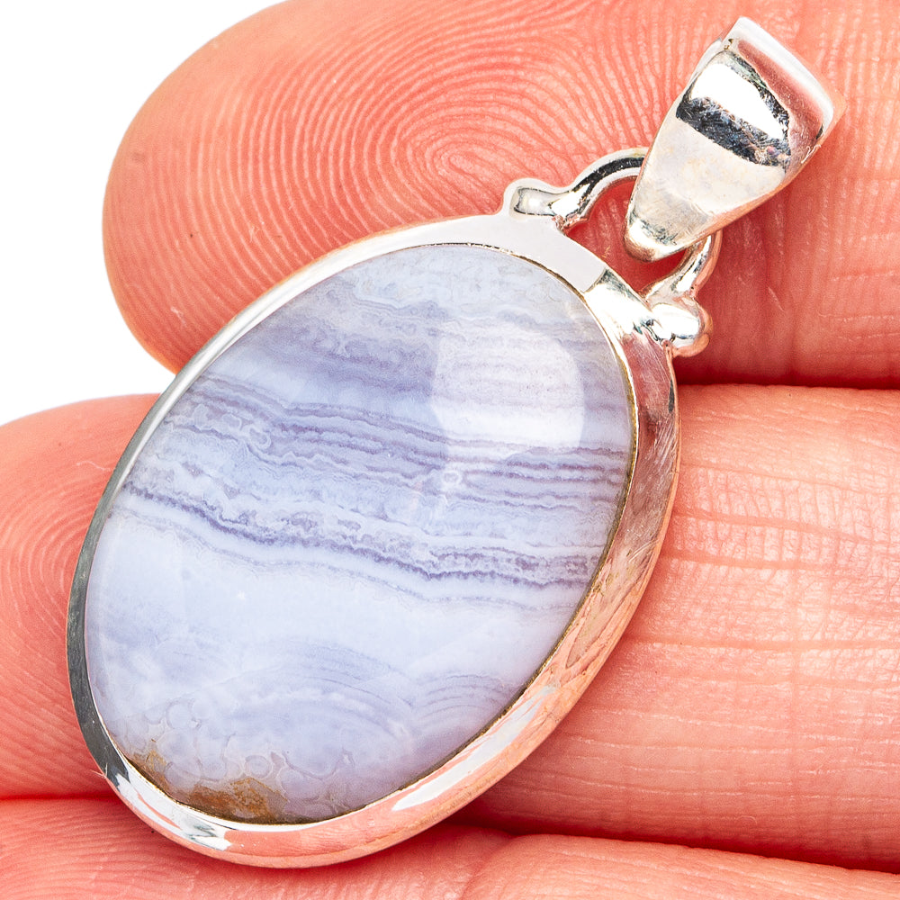 Blue Lace Agate Pendant 1 1/4" (.925 Sterling Silver)