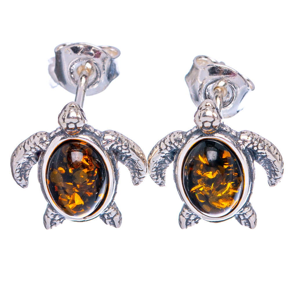 Baltic Amber Sea Turtle Earrings 3/8" (.925 Sterling Silver)