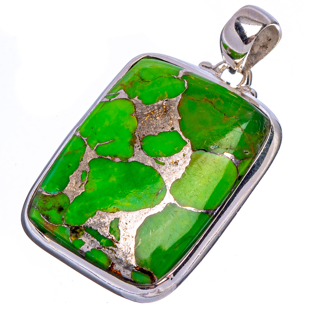 Green Copper Turquoise Pendant 1 3/8" (.925 Sterling Silver)