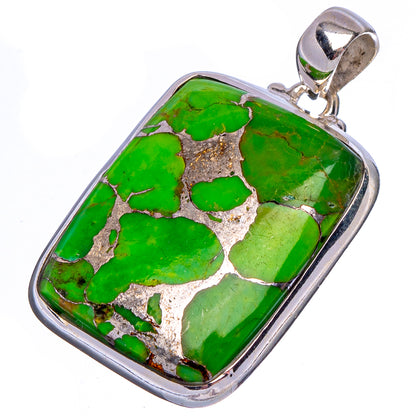 Green Copper Turquoise Pendant 1 3/8" (.925 Sterling Silver)