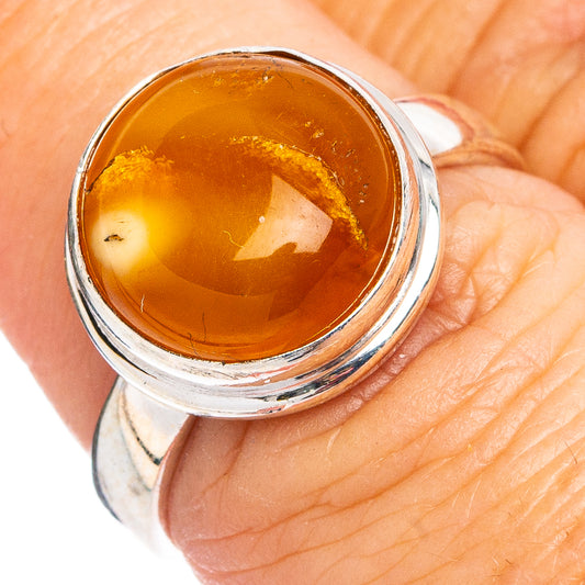 Bone Amber Ring Size 6.75 (.925 Sterling Silver)