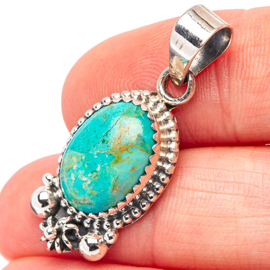 Mohave Turquoise Native Style Pendant 1 3/8" (.925 Sterling Silver)