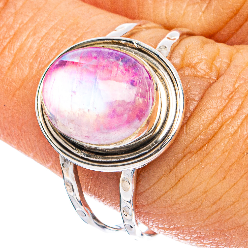 Pink Moonstone Ring Size 8.25 (925 Sterling Silver) R8274