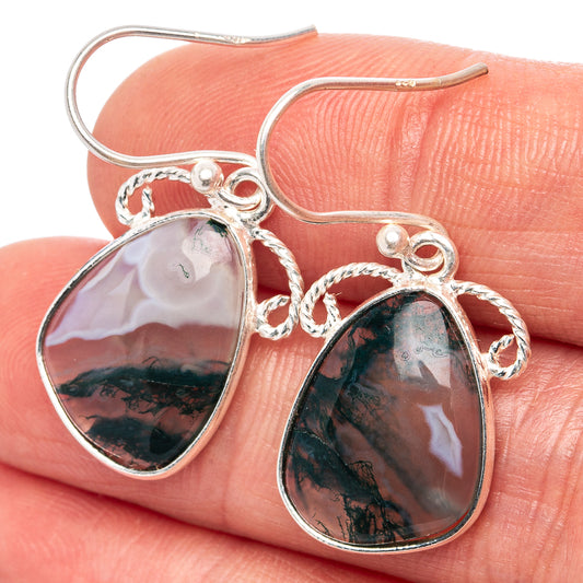 Green Moss Agate Earrings 1 1/4" (.925 Sterling Silver)