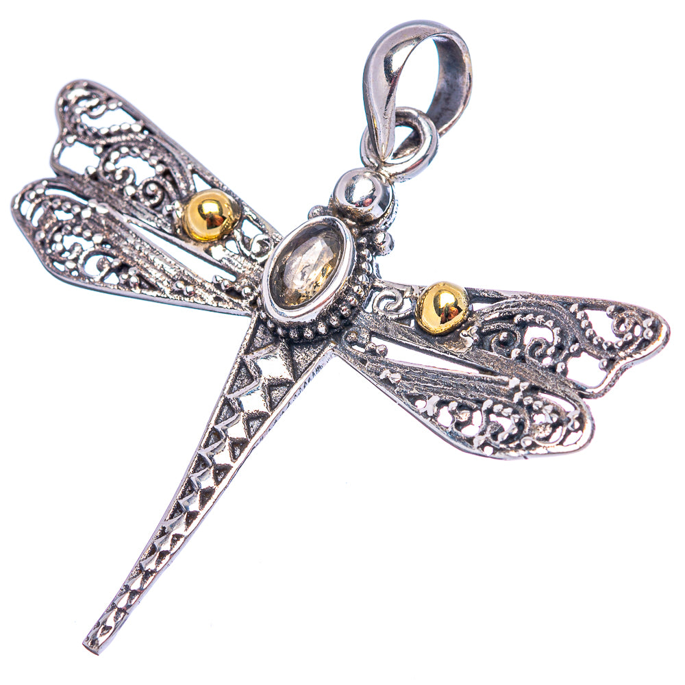 Dainty Citrine Dragonfly Pendant 1 5/8" (.925 Sterling Silver)