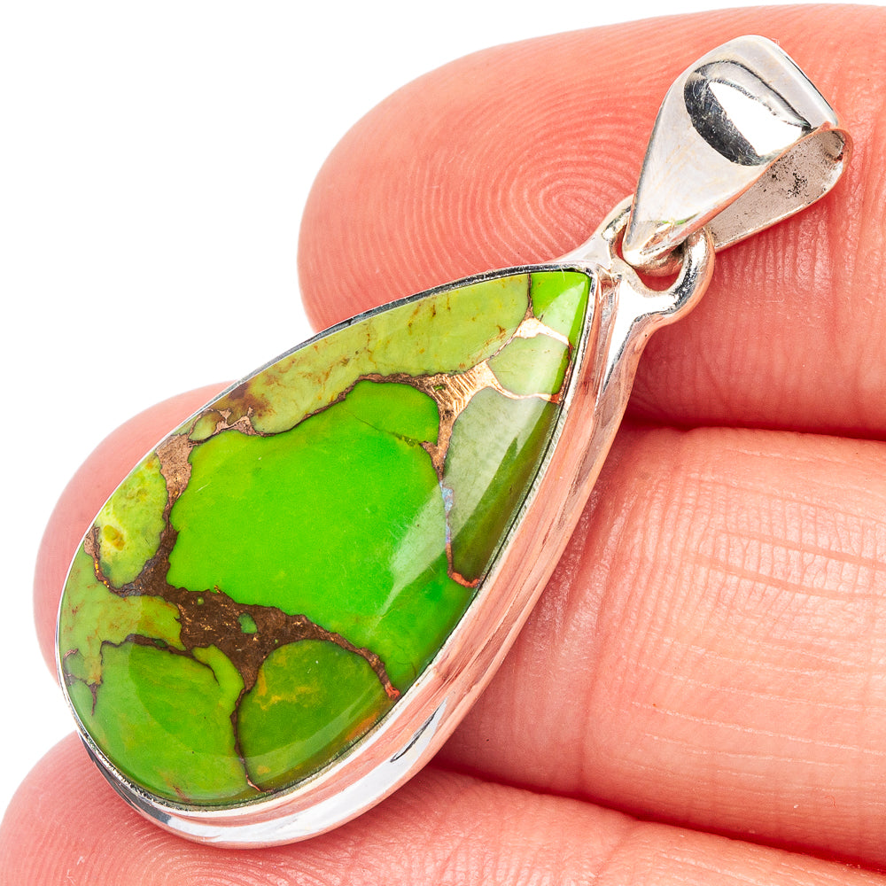 Green Copper Turquoise Pendant 1 3/8" (925 Sterling Silver) P44806