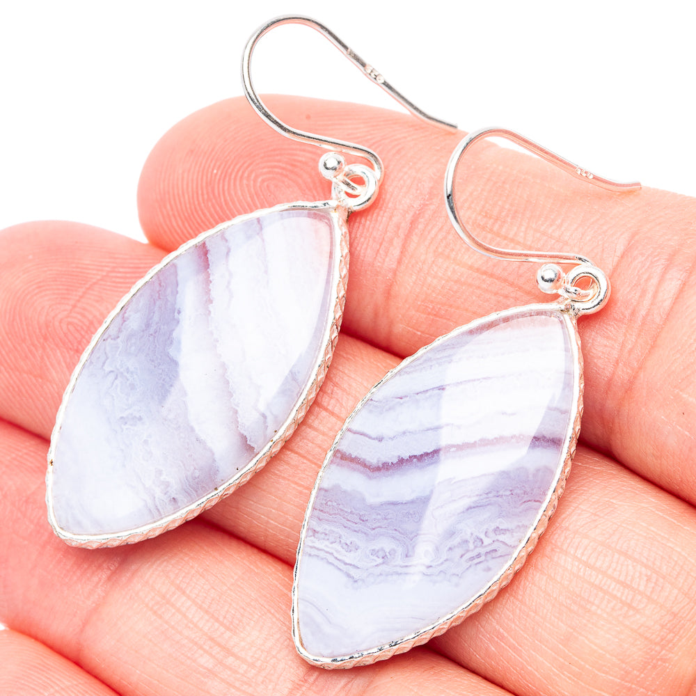 Blue Lace Agate Earrings 1 3/4" (925 Sterling Silver) E1682