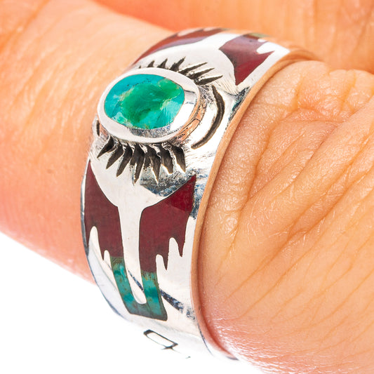 Rare Arizona Turquoise Coral Inlay Ring Size 6.75 (925 Sterling Silver) R5000