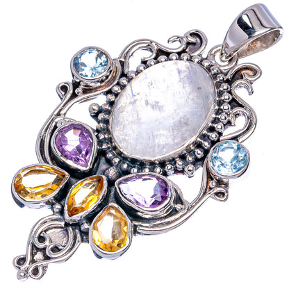 Signature Rainbow Moonstone, Amethyst, Citrine, Blue Topaz Pendant 2" (925 Sterling Silver) P42301