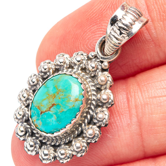 Mohave Turquoise Native Style Pendant 1 3/8" (.925 Sterling Silver)