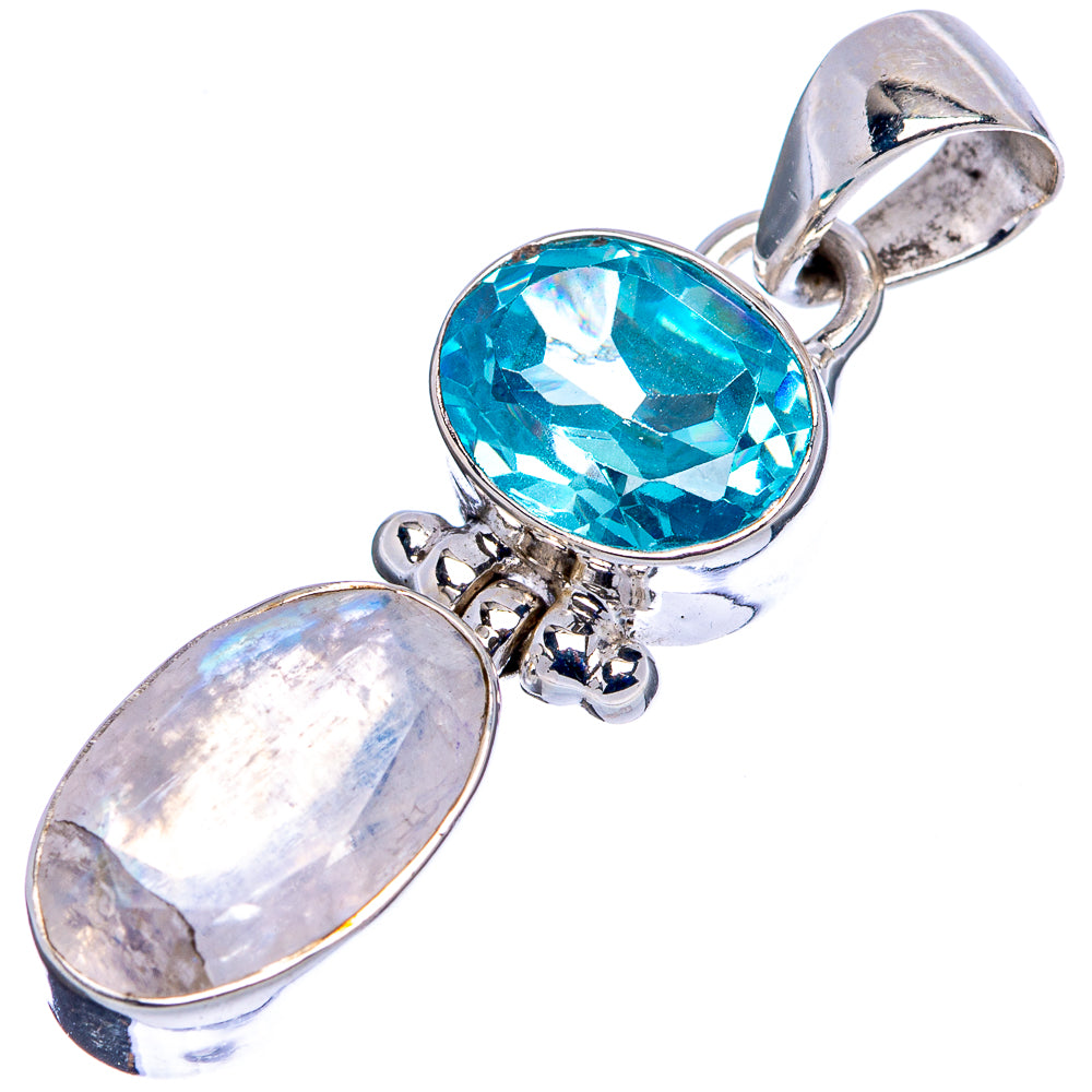 Rough Chrysocolla, Blue Topaz, Rainbow Moonstone, Cultured offers Pearl Pendant 2