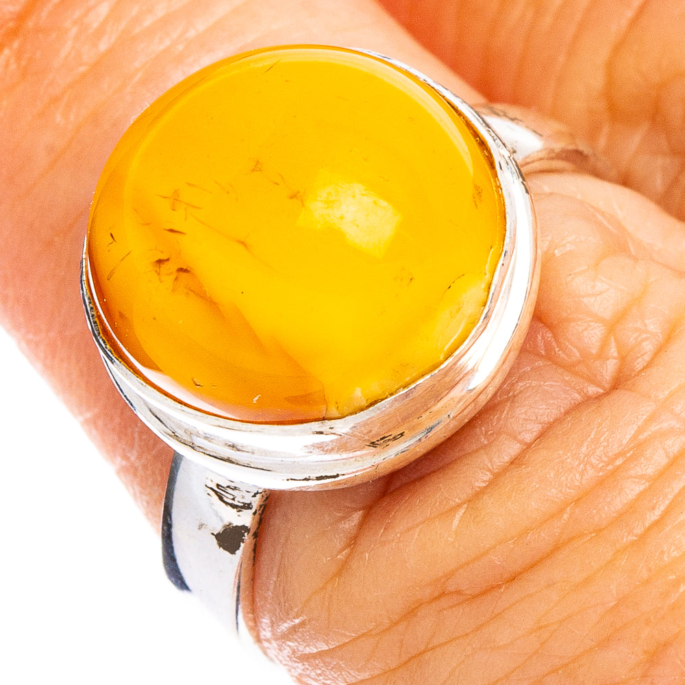 Bone Amber Ring Size 6.75 (.925 Sterling Silver)