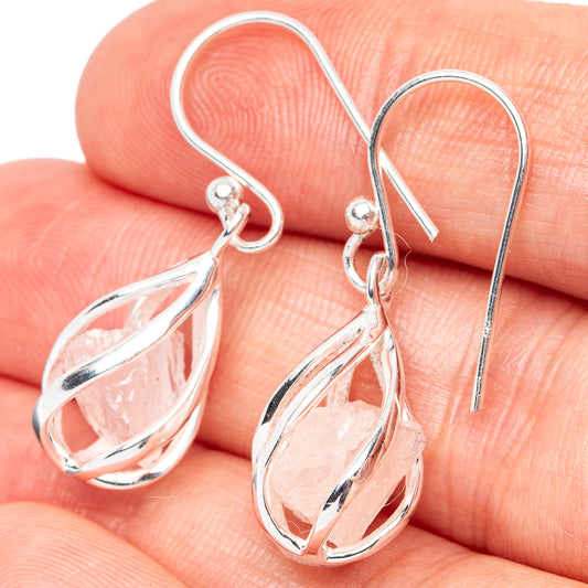 Rose Quartz Caged Earrings 1 1/4" (925 Sterling Silver) E2553