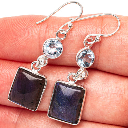 Labradorite, Blue Topaz Earrings 1 5/8" (.925 Sterling Silver)