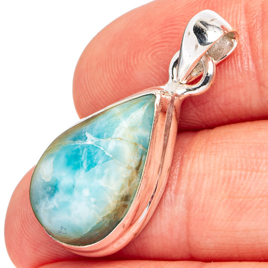 Rare Larimar Pendant 1 1/8" (.925 Sterling Silver)