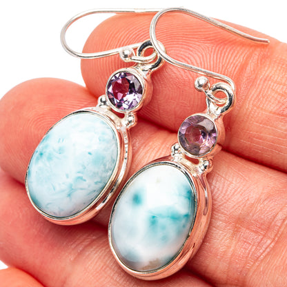 Rare Larimar, Amethyst Earrings 1 1/2" (.925 Sterling Silver)