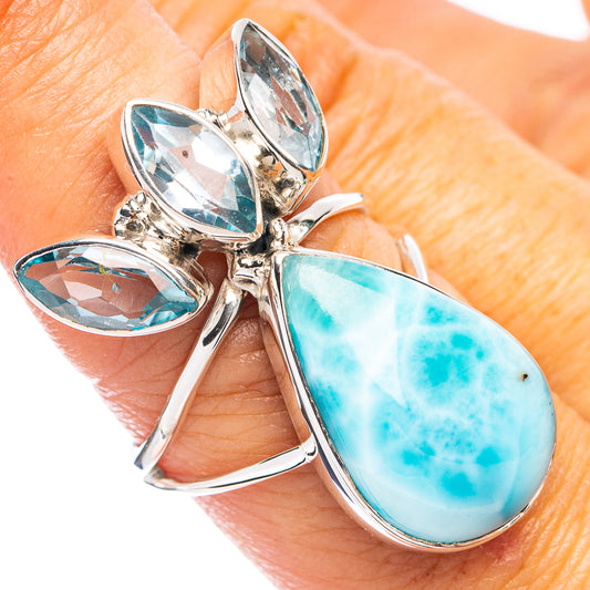 Signature Larimar, Blue Topaz Ring Size 8 (925 Sterling Silver) R8115