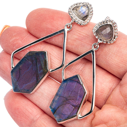 Signature Labradorite Earrings 2 1/4" (925 Sterling Silver) E1173