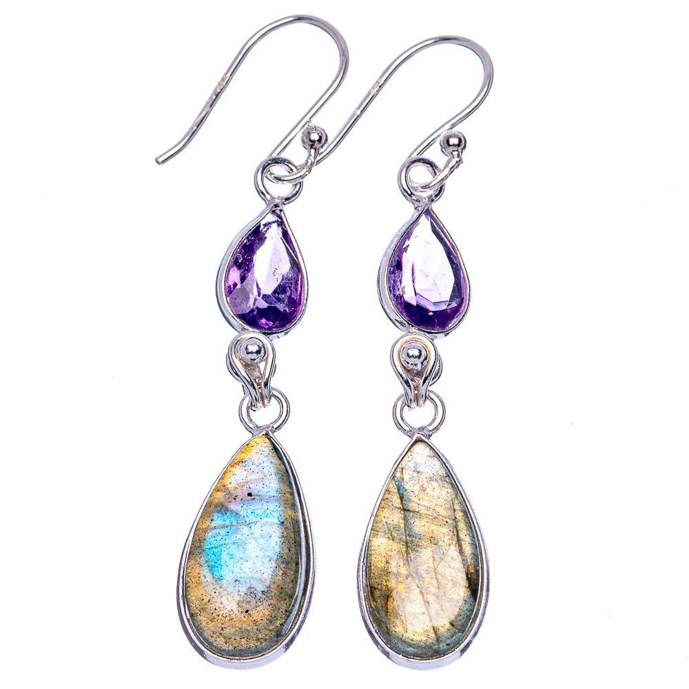 Labradorite, Amethyst Earrings 1 7/8" (.925 Sterling Silver)