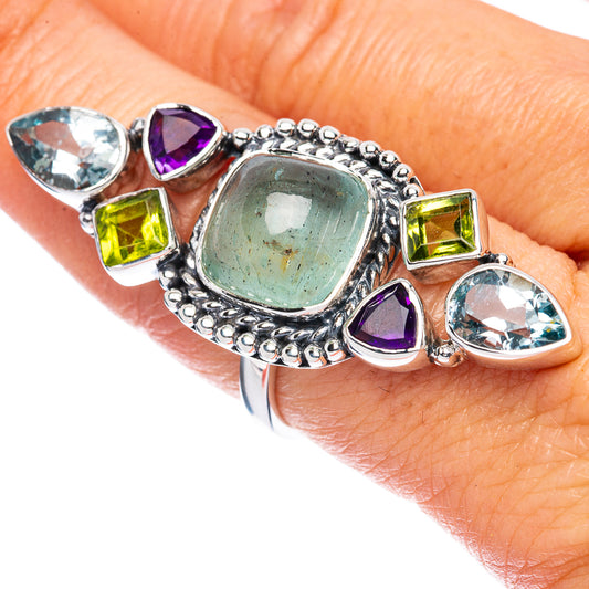 Signature Natural Aquamarine, Blue Topaz, Amethyst, Peridot Ring Size 8 (925 Sterling Silver) R2575