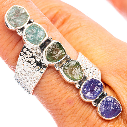 Signature Raw Aquamarine, Peridot, Tanzanite Ring Size 8.75 (925 Sterling Silver) R8139