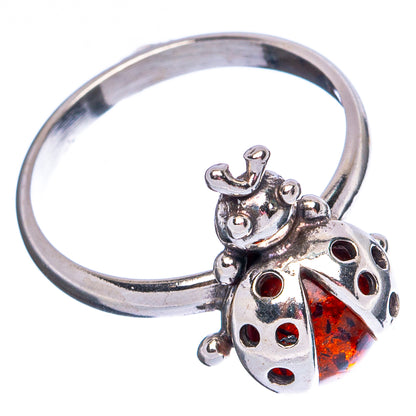 Baltic Amber Ladybug Ring Size 6 (.925 Sterling Silver)