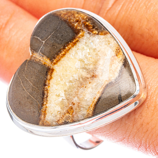 Large Septarian Geode Heart Ring Size 11.75 (925 Sterling Silver) R7399