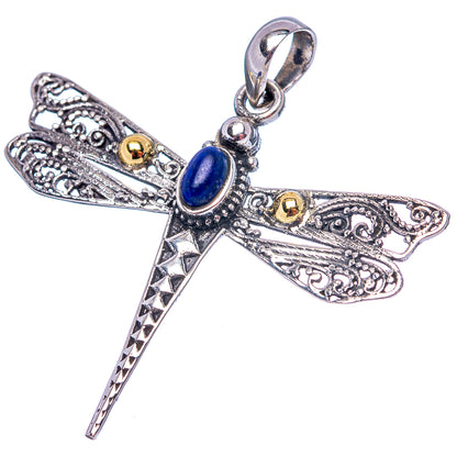 Dainty Lapis Lazuli Dragonfly Pendant 1 5/8" (.925 Sterling Silver)