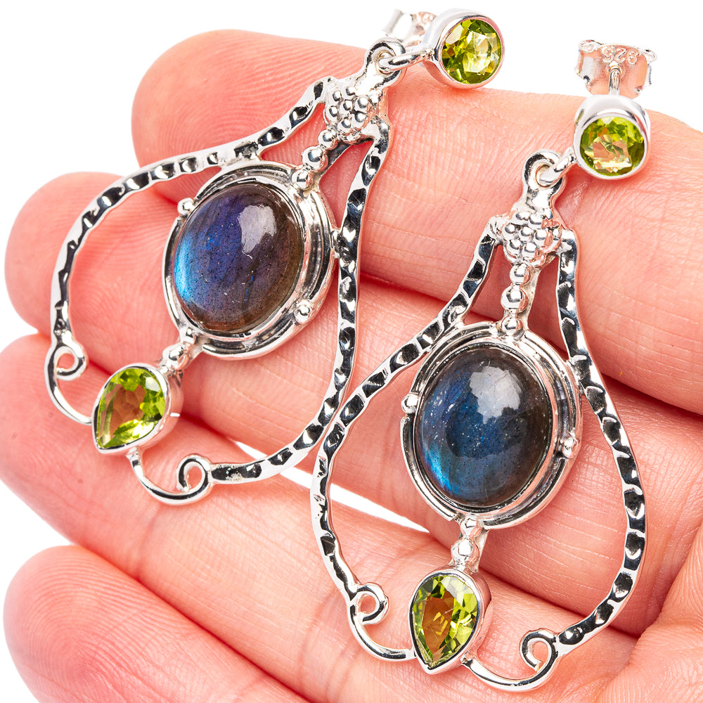 Signature Labradorite, Peridot Earrings 1 7/8" (925 Sterling Silver) E2688