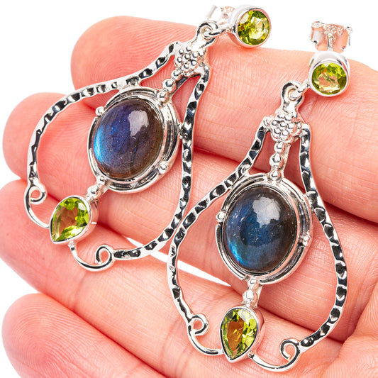 Signature Labradorite, Peridot Earrings 1 7/8" (925 Sterling Silver) E2688