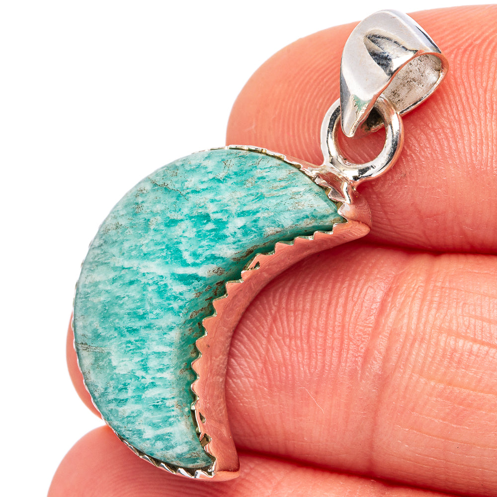 Amazonite Moon Pendant 1 1/4" (.925 Sterling Silver)