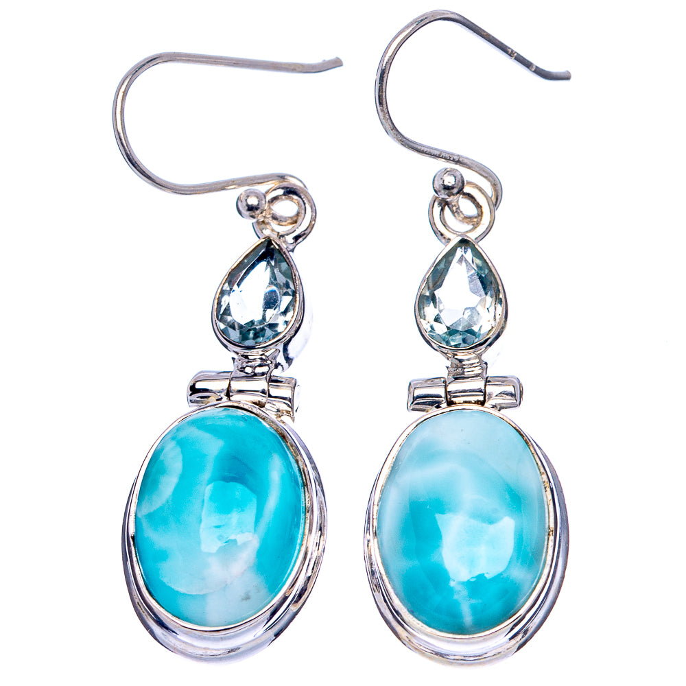 Rare Larimar, Blue Topaz Earrings 1 5/8" (.925 Sterling Silver)