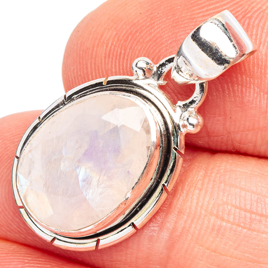 Faceted Rainbow Moonstone Pendant 1 1/8" (925 Sterling Silver) P44989