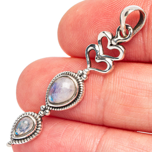 Rainbow Moonstone Heart Pendant 1 3/4" (925 Sterling Silver) P45505