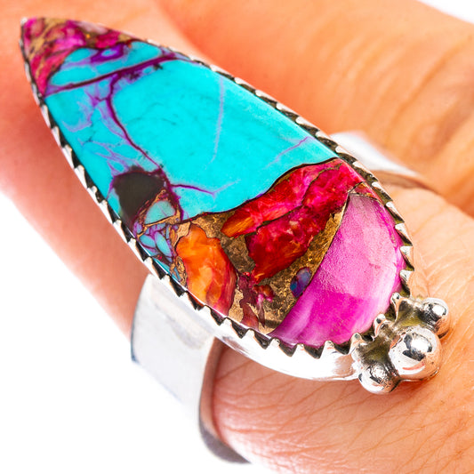 Pink Dahlia Mohave Turquoise Ring Size 8 Adjustable (.925 Sterling Silver)