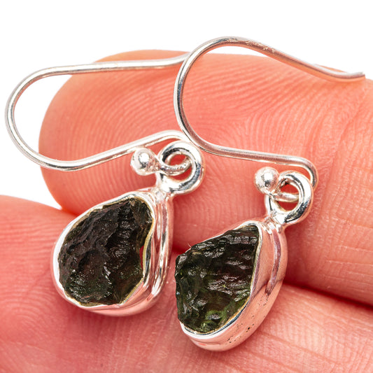 Rare Moldavite Earrings 1 1/8" (.925 Sterling Silver)