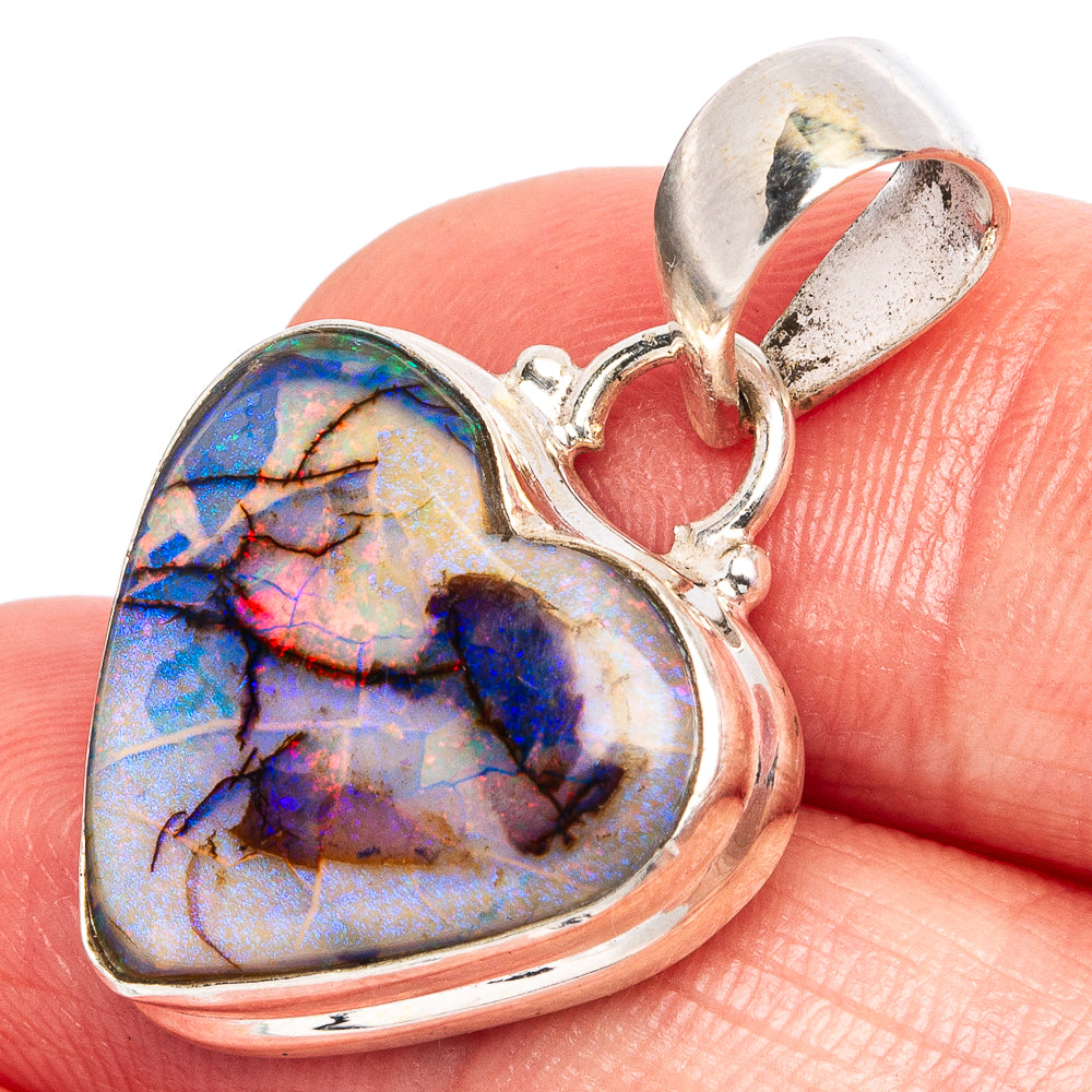 Rare Sterling Opal Heart Pendant 1 1/8" (925 Sterling Silver) P43303