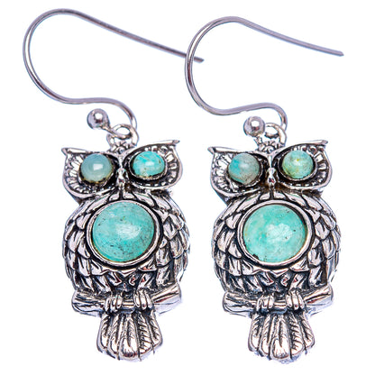 Dainty Amazonite Owl Earrings 1 1/2" (.925 Sterling Silver)