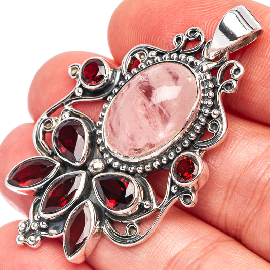 Signature Morganite, Garnet Pendant 1 7/8" (925 Sterling Silver) P44663