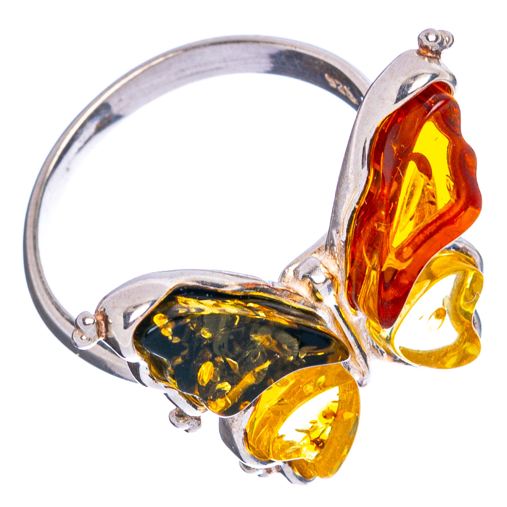 Baltic Amber Butterfly Ring Size 6 Adjustable (.925 Sterling Silver)