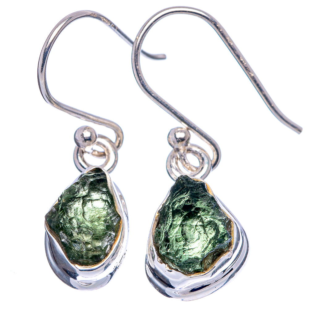 Rare Moldavite Earrings 1 1/8" (.925 Sterling Silver)