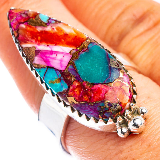 Pink Dahlia Mohave Turquoise Ring Size 8 Adjustable (.925 Sterling Silver)