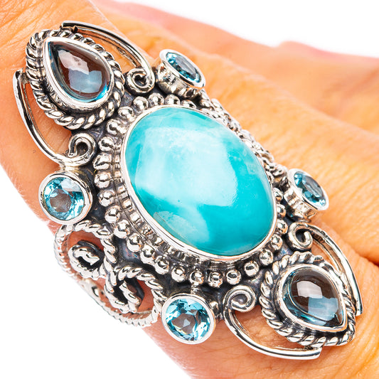 Signature Larimar, Blue Topaz Ring Size 7.75 (925 Sterling Silver) R8125