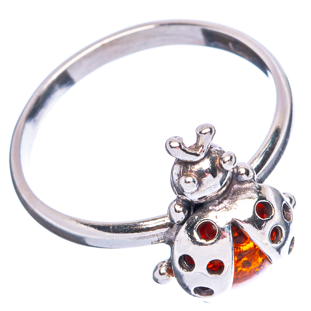 Baltic Amber Ladybug Ring Size 8 (.925 Sterling Silver)