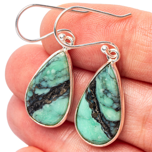 Black Bridge Variscite Earrings 1 5/8" (.925 Sterling Silver)