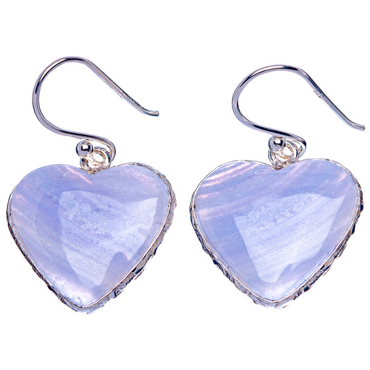 Blue Lace Agate Heart 925 Sterling Silver Earrings 1 1/4" (925 Sterling Silver) E1949