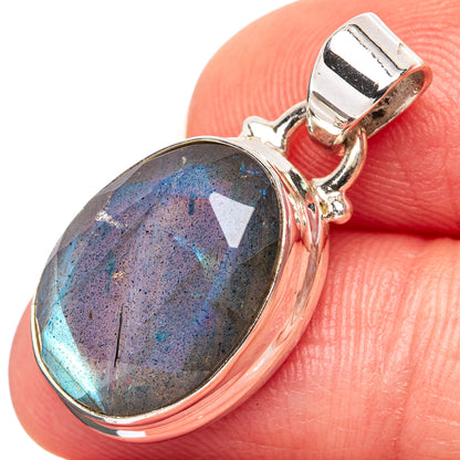 Faceted Labradorite Pendant 1 1/8" (.925 Sterling Silver)