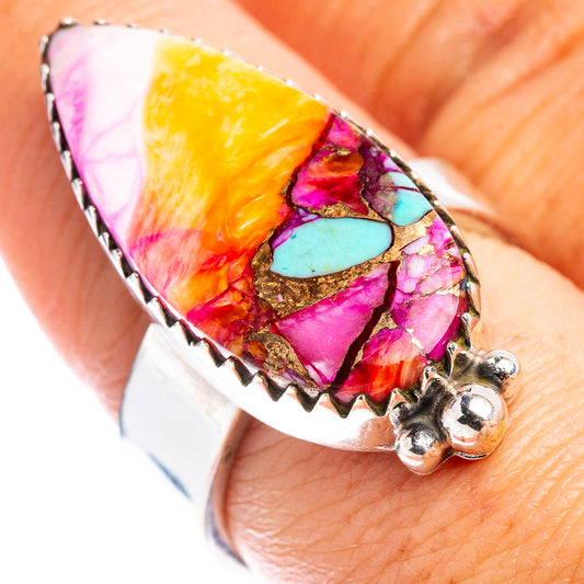 Pink Dahlia Mohave Turquoise Ring Size 7 Adjustable (.925 Sterling Silver)